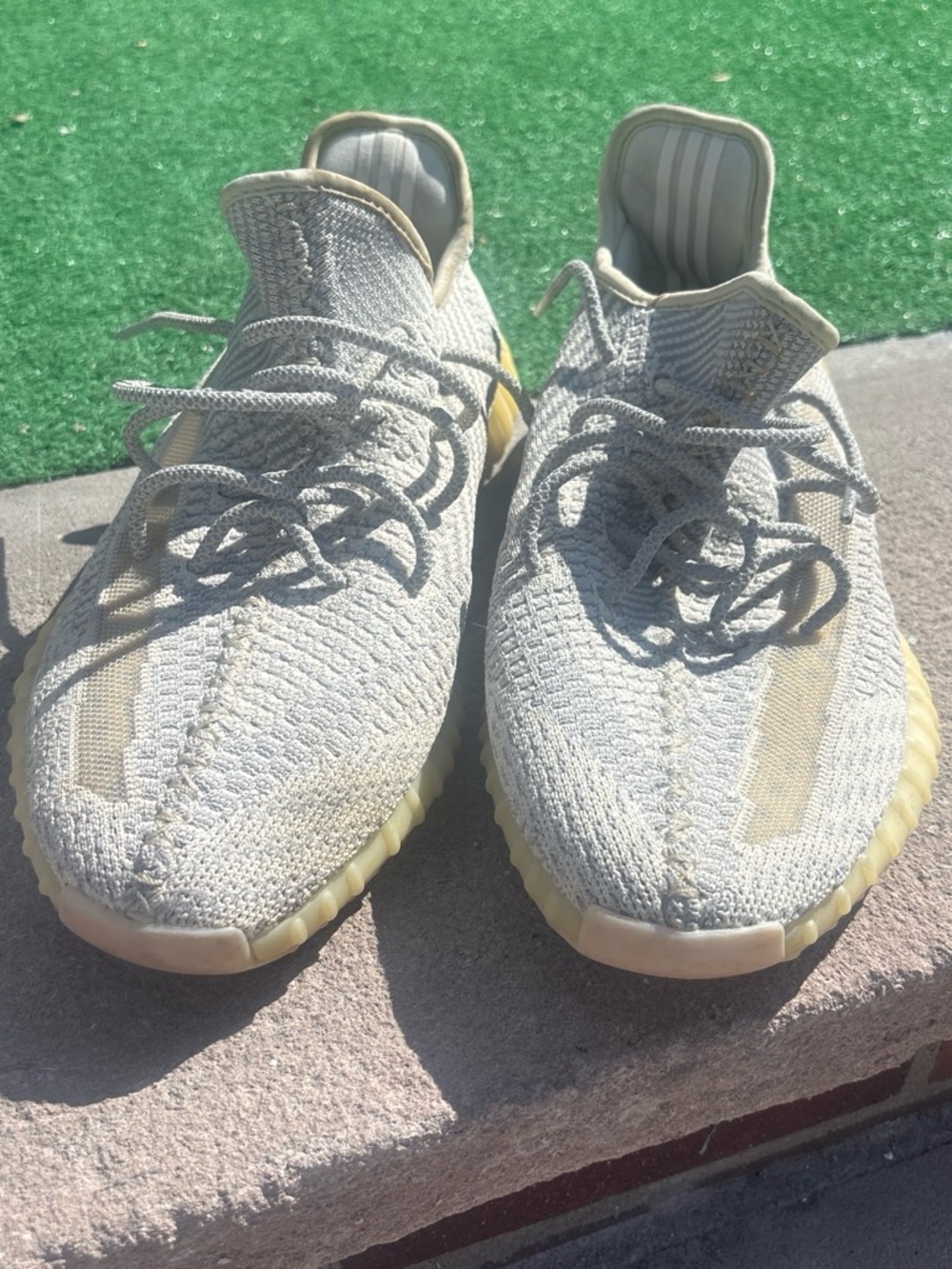 Yeezy Boost 350 V2 Knit Sneakers in Light Gray and Cream